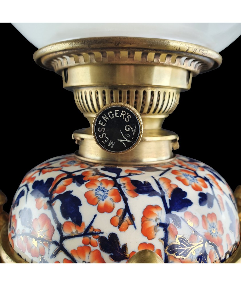 Complete Messenger Oil Lamp with Staffordshire Porcelain Base