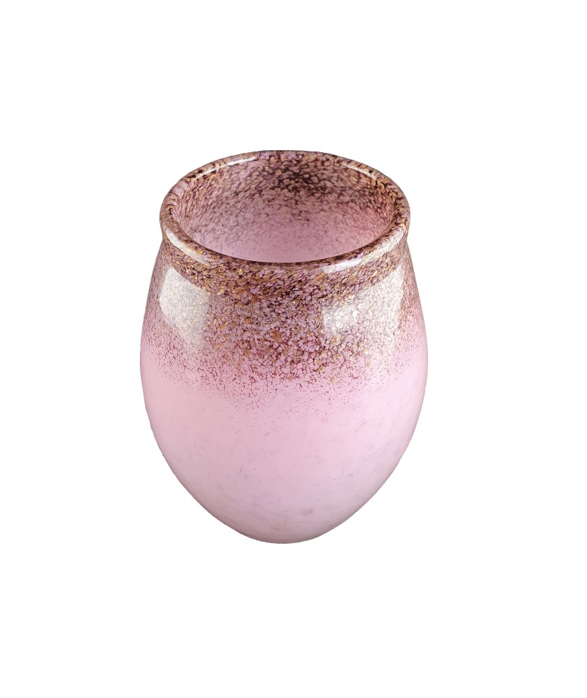 Monart Glass Vase in Pink, Black, Gold Aventurine