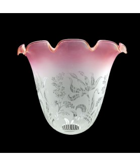 Large Etched Christopher Wray Tulip Ceiling Light Shade Cranberry Tipped with 45mm Fitter Hole