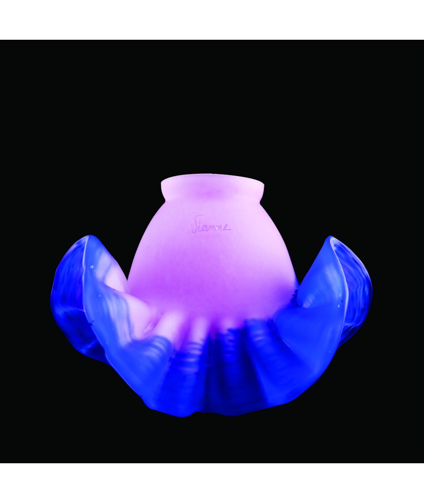 Pink and Purple Pate de Verre Frilled Tulip Light Shade with 54mm Fitter Neck